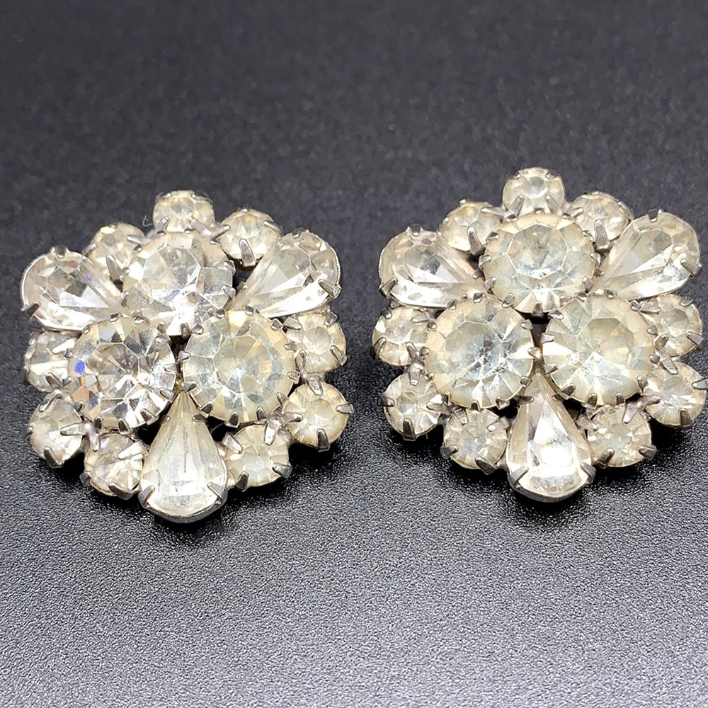 KRAMER White Rhinestone Clip Earrings